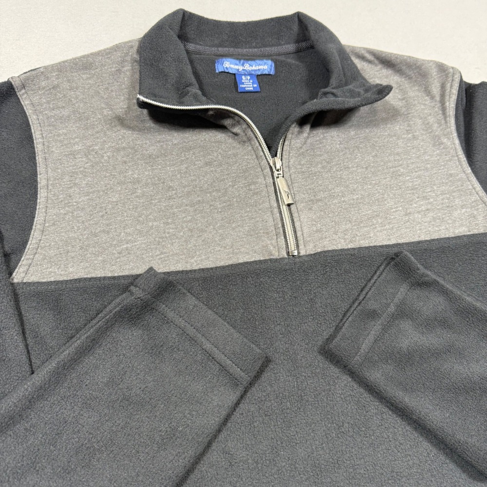 Tommy Bahama Mens Quarter Zip Fleece Pullover Gray Black Colorblock TB22291 S